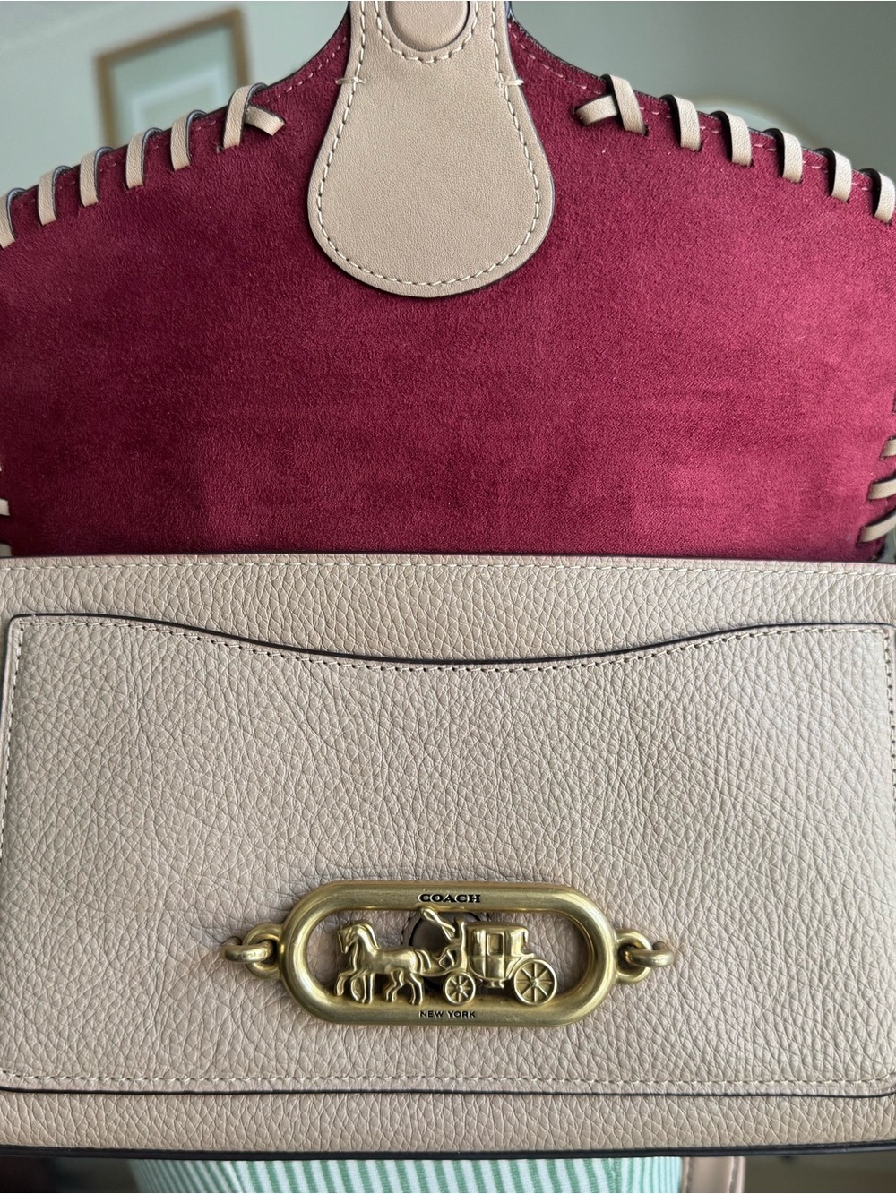 Coach Beat Whipstitch Pebble Leather Shoulder Bag Light Beige Chalk Leather - Picture 3 of 6